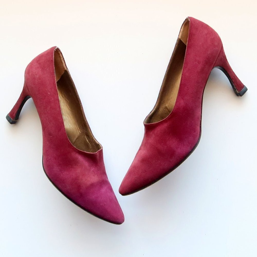 Yves Saint Laurent Burgundy Suede Leather Pointy Toe Heels Pumps Formal Shoes - Picture 13 of 14
